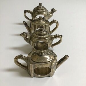 Godinger Silver-plate Teapot Napkin Rings Mixed SET OF 4 Silver Art 1994 Vintage